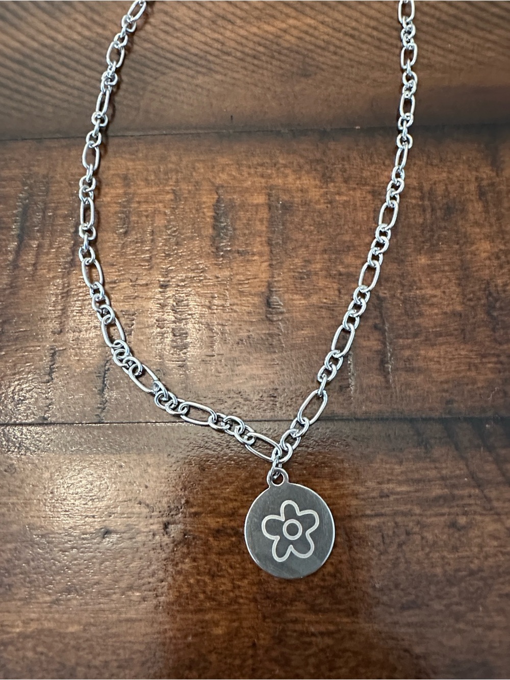 Silver Flower Pendant Chain Necklace - Women's Jewelry